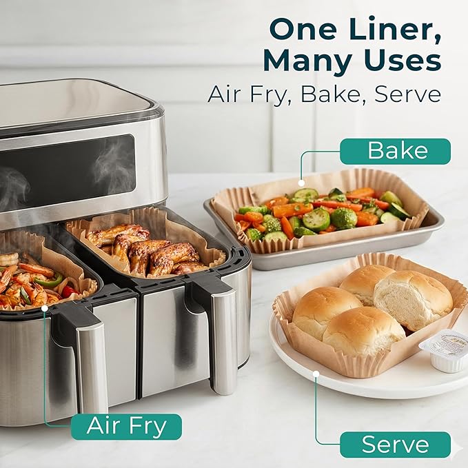 Cathy Yoder's Large Rectangle Air Fryer Liners, 250 PCS 8.7 inch Air Fryer Liners Disposable Rectangular, 8-12 QT Easy Cleanup Rectangular-Shape AirFryer Liner Parchment Paper for Cooking & Baking
