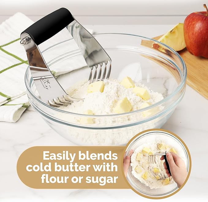 Zulay Kitchen Large 4-Inch Dough Blender Top Professional - Stainless Steel Pastry Cutter, Heavy Duty Dough Cutter With Blades, Pastry Blender And Butter Cutter - Pastry Cutter For Baking (Black)