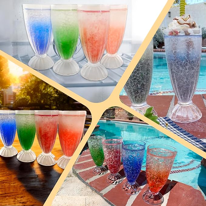 Lily's Home Frosted Freezer Milkshake Glasses, 12 oz Set of 4 – Double Wall Insulated Acrylic with Liquid Gel for Root Beer Floats, Smoothies & Ice Cream Sodas, Home Bar, Kitchen, Party & Dessert Shop