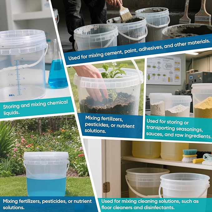 ASEVAT Clear Bucket Graduated Pail Container with Lid, Food Grade Buckets, Cleaning Containers Plastic Pails Extra Durable Handles with Grip for Easy Carrying (ClearRound, 0.3gal)
