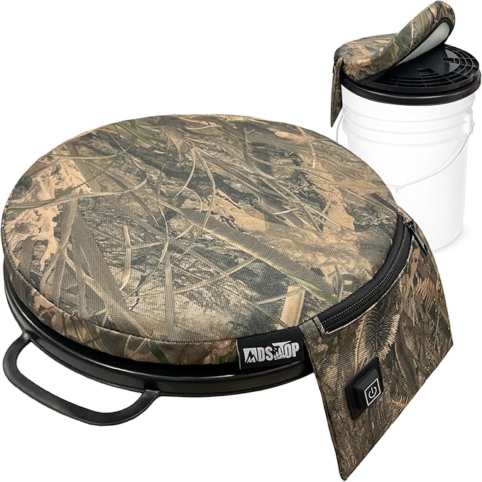 MDSTOP Heated 5 Gallon Bucket Seat, 360-Degree Swivel Bucket Seat Lid, Waterproof Top Seat Foam Cushion for Dove Duck Hunting, Ice Fishing, Baseball, Gardening, Camping(No Power Bank)