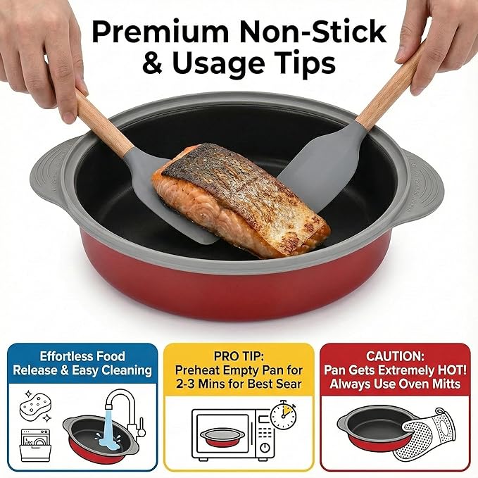 MACONEE Microwave Frying Pan Skillet, Grill & Crisper Pan with Lid Allows You to Fry, Sizzle, and Brown Foods in the Microwave, Micro Cookware for Grilling, Reheating, and Cooking a Variety of Dishes