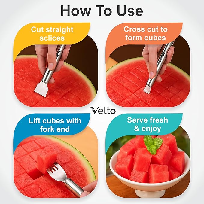 Watermelon Slicer and Pineapple Corer Set (3-Piece) - Stainless Steel Fruit Cutter Tool Kit for Cubing, Coring, Dicing Melon, Papaya, Cantaloupe - BBQ, Party, Kitchen Gadget - Dishwasher Safe