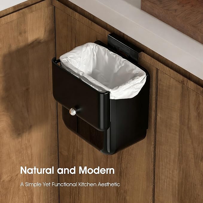 Large 3.2 Gallon Compost Bin, Under Sink Trash Can with Lid, Hanging Waste Cabinet for Office Kitchen Cupboard Bathroom Bedroom, Both Black