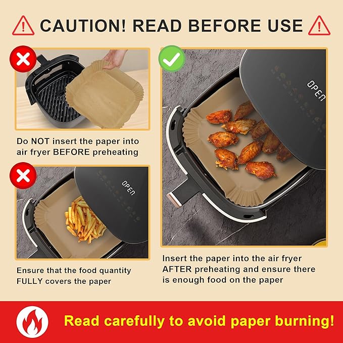 Boribim 8 Inch Air Fryer Paper Liners, 360 PCS Square Air Fryer Disposable Liners - AirFryer Accessories - Non-Stick and Oil Proof Air Fryer Parchment Paper Liners for 5-8QT Basket Oven Microwave