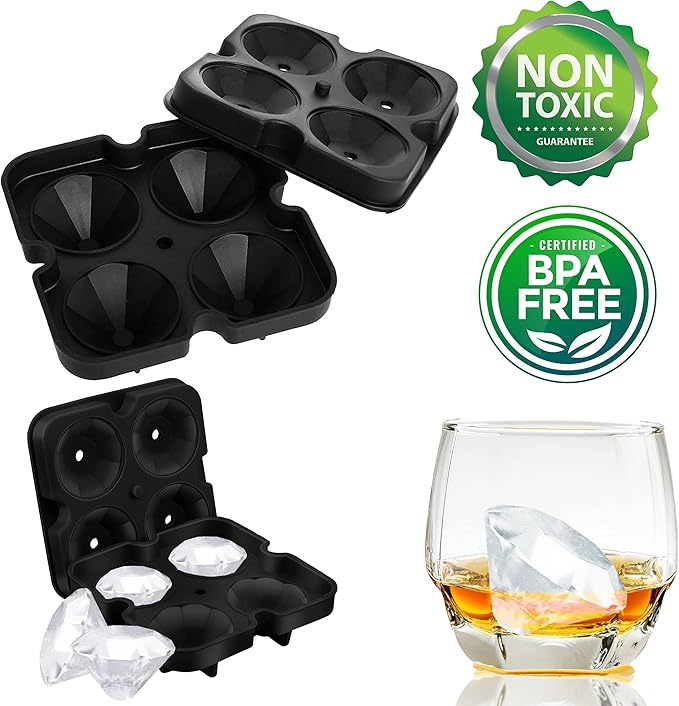 Bahoki Essentials Ice Molds - Silicone Ice Cube Tray With Lid - Fill and Release Ice Maker - Cute and Fun Shape Multipurpose Molds - Great for Parties and Events (Diamond)