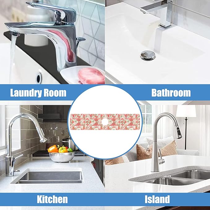 Sink Splash Guard Faucet Mat Roses and Butterflies Absorbent Fast Drying Mat Sink Gadgets Splash Guard Behind Faucet Drip Catcher for Kitchen Bathroom 23.5"X5.5"