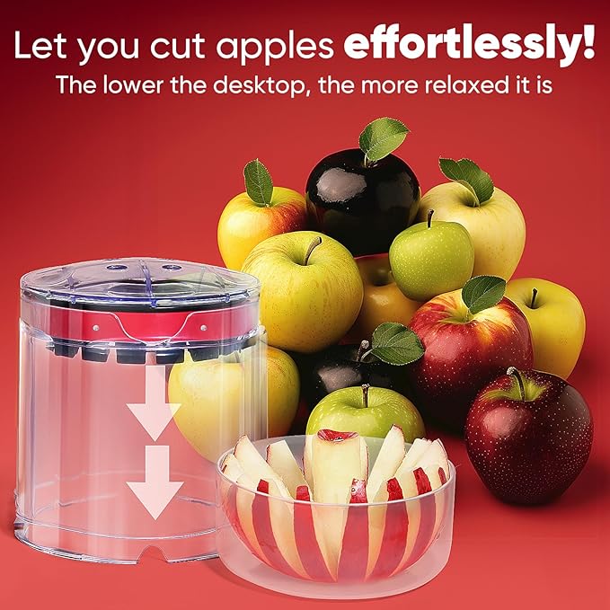 OOKUU Extra-Large Apple Slicer & Corer – 16-Blade Heavy Duty Stainless Steel Apple Cutter, Safe & Quick Apple Divider for Apples, Pears & More, with Clear Catch Bowl