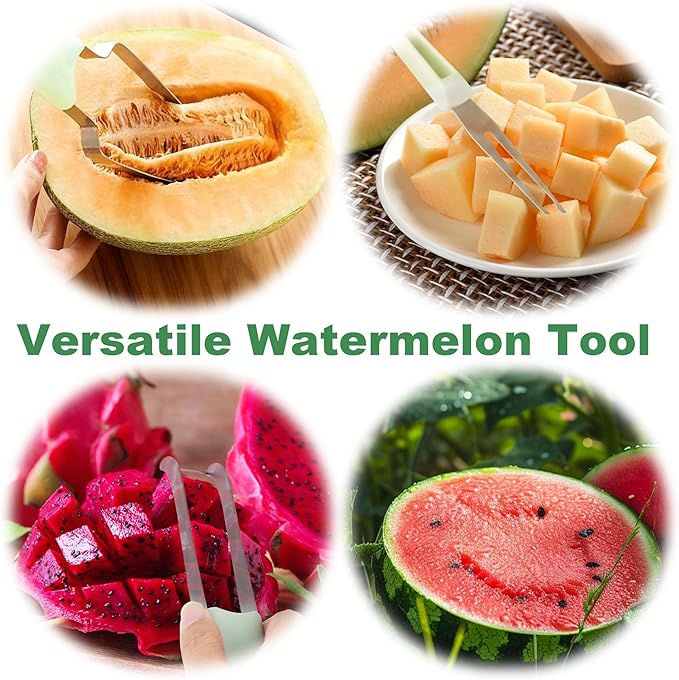 Watermelon Cutter Slicer Tool 3 in 1, Stainless Steel Melon Slicer & Fruit Cutter for Watermelon, Cantaloupe, Mango, Kitchen Gadget for Family, Camping, Picnic
