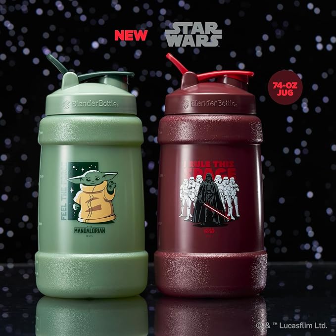 BlenderBottle Star Wars Mandalorian Half Gallon Water Bottle, Koda Large Water Jug, 74oz, I Rule This Space, Darth Vader and Storm Troopers, 2.2 Liters