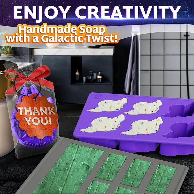 8-Piece Sci-Fi Silicone Molds Set - Flexible Space Ice Cube Trays for Easter Brunch and Patio Drinks, Candy, Chocolate, Gelatin | Nonstick Reusable, Dishwasher Safe, Hot & Cold Temperatures Resistant