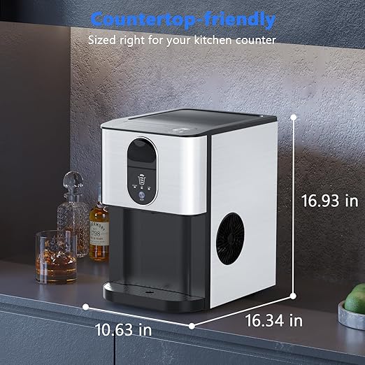 Kndko Nugget Ice Makers Countertop, 44lbs/24H Pebble Ice Machine with Self-Cleaning Dispenser, Soft Chewable Pellet Ice, 3.3lbs Storage for Home/Kitchen/Office/Party, Silver