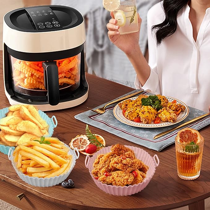 UOUYOO Air Fryer Silicone Pot,3 pack Air Fryer Silicone Liners Fits 3QT - 5QT Air Fryer,Reusable Replacement of Flammable Parchment Liner Paper Round Non Stick Air fryers Basket Oven Accessories