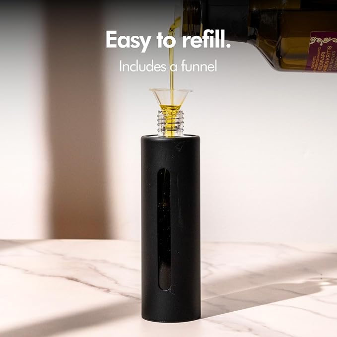 KIVY Glass Oil Sprayer for Cooking– Precise Oil & Vinegar Spray Bottle Oil Mister Spray Bottle for Food – Includes Funnel – Perfect for Cooking & Air Fryer (Black & Cream White)