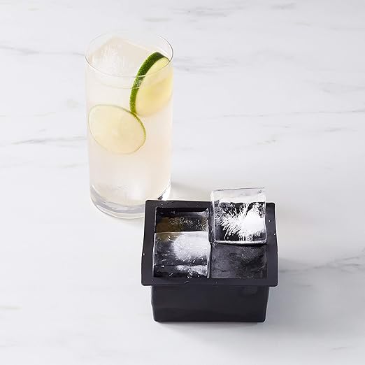 Amazon Basics Large Silicone Square Ice Cube Trays for Freezer, Dishwasher Safe, 4.25 x 4.25 x 1.77 in, Black, Set of 2