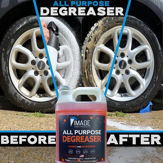Image Wash All Purpose Foaming Degreaser Spray Heavy Duty Grease & Oil Remover for Engine Bays Tires Kitchen Counters & Stainless Steel Safe for Sealed Granite Marble & Painted Surfaces