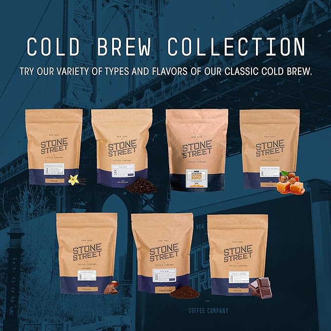 Stone Street Cold Brew Coffee, Low Acid, 100% Arabica, Gourmet Coffee - Strong & Smooth Blend, Coarse Ground, Dark Roast, Colombian Single Origin, 5 LB