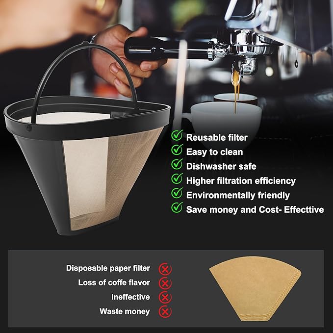 Reusable #4 Cone Coffee Filter Basket for Cuisinart Coffee Makers Cuisinart Coffee Accessories - 1 Pack Permanent Replacement for Cuisinart Coffee Brewers