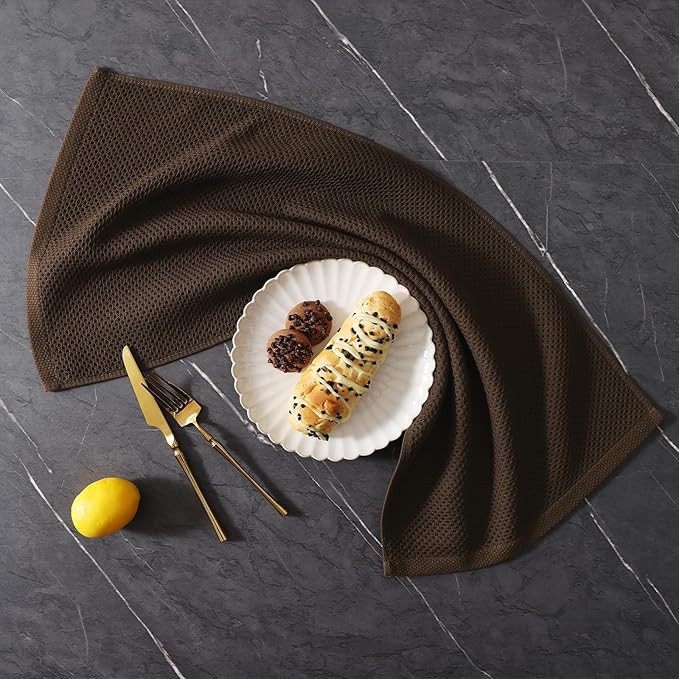 Homaxy 100% Cotton Kitchen Towels and Dishcloths Set, 12 x 12 Inches and 13 x 28 Inches, Set of 16 Bulk Kitchen Towels Set, Ultra Soft Absorbent Dish Cloths for Washing Dishes, Dark Brown