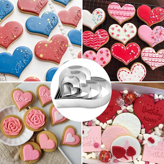 5PCS Large Heart Cookie Cutter 5" 3.78" 3.1" 2.35" 1.61" Heart Cookies Molds Stainless Steel Cutter Set for Mother's Day, Father's Day, Valentine's Day