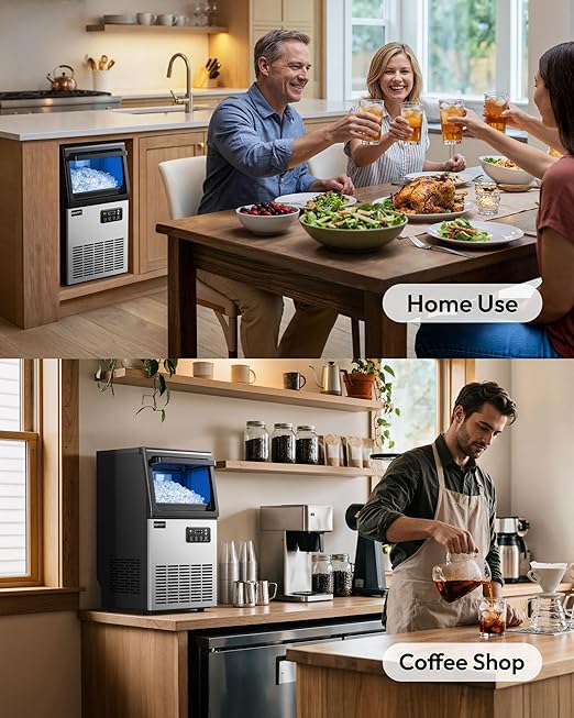 EUHOMY Commercial Nugget Ice Maker Machine, 80lbs/24H, Stainless Steel Under Counter Pebble Ice Maker with Water Filter, 9.25lbs Storage Bin, Soft Sonic Ice Machine for Home/Bar/Cafe/Restaurant