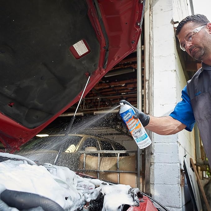 GUNK Engine Cleaner – Foamy Spray for Engines with Plastic Covers – Expanding Foam Quickly Removes Grease, Oil, Dirt & Road Grime - Clings to Surfaces for Easy Rinse – 17 oz (Case of 12)