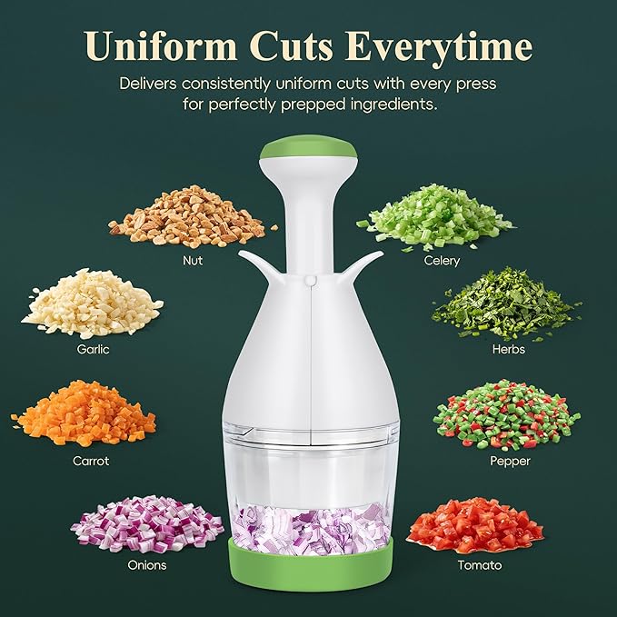 IVYROLL Vegetable Chopper, Manual Food Chopper for Onion, Garlic, Nuts and Veggies, Hand-Powered Vegetable Cutter, Dishwasher Safe, Stainless Steel Blades