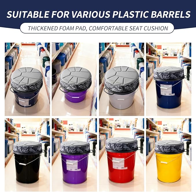5 Gallon Bucket Seat with 3" Thick Seat Foam Cushion,360°Swivel Bucket Lid Seat,Silent Bucket Seats for Ice Fishing, Baseball, Gardening and Camping, Padded with Memory Foam.