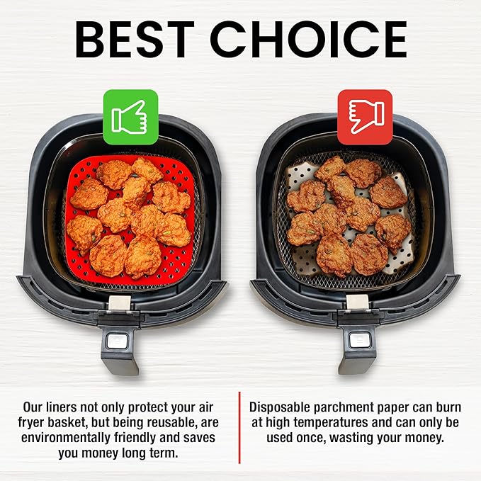 Reusable Air Fryer Liners Square Silicone Airfryer Liner - Easy to Clean Air Fryer Accessories As Seen on the Today Show - Dishwasher Safe Non-Stick Parchment Paper Replacement 3 Pack for 2QT - 6.5"