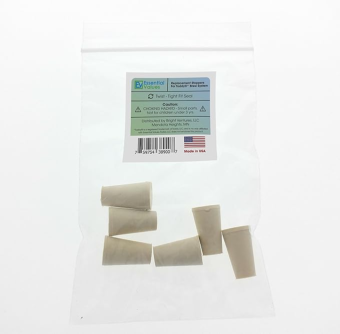 Essential Values Replacement Stoppers/Plugs - 6 Pack - Compatible with Toddy Cold Brew Coffee Maker and Filters - Also Compatible with Filtron Cold Brew Systems