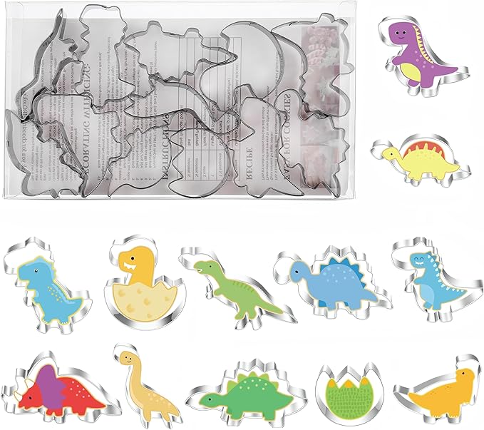 New Dinosaur Cookie Cutters Set - Mini Small Sizes, 12pcs Biscuit Molds for Kids, Kitchen Tools for Cookie, Fruit, Fondant, Cake Decorations, Kid's Dinosaur Shapes