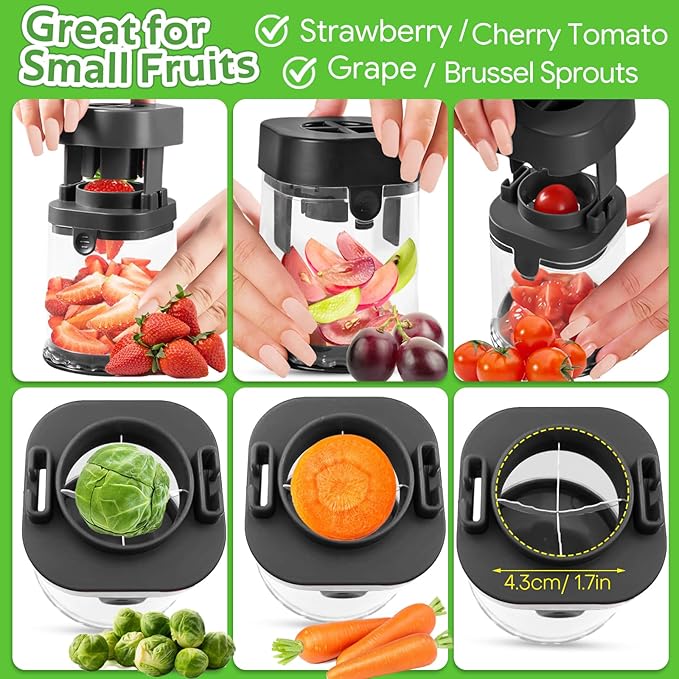 Small Fruit Cutter, Creative Strawberry & Grape Slicer, Quickly Making Fruit Vegetable Salad (Black)