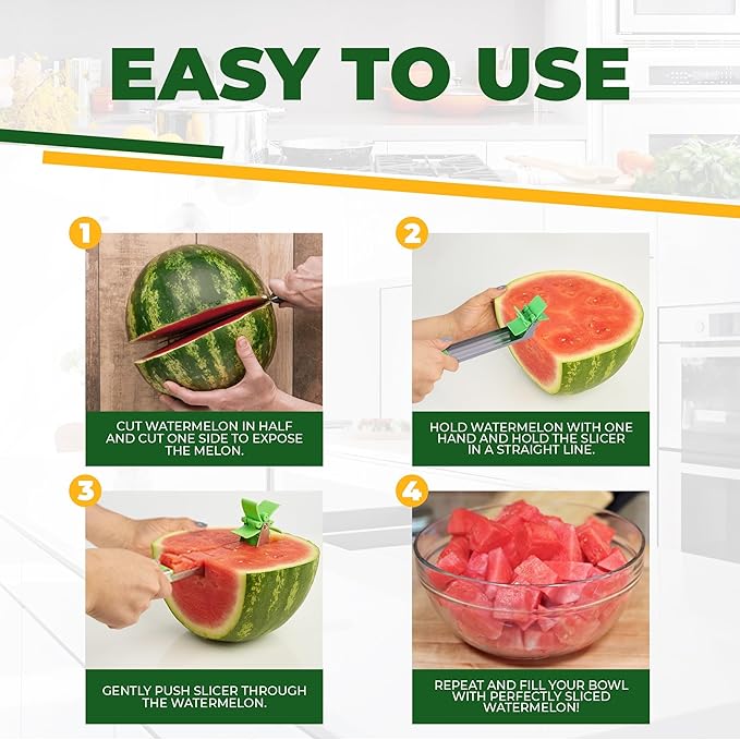 2-in-1 Watermelon Cutter and Melon Baller Set – Stainless Steel Windmill Fruit Tool for Quick Cubes and Shapes – Safe Kitchen Gadget for Summer Snacks, Camping, and Home Essentials