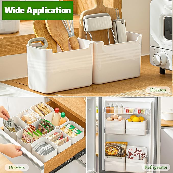 5 Pack Refrigerator Organizer Box, Plastic Refrigerator Side Door Storage Containers, Space-Saving Organizer Bins for Refrige, Refrige Drawers for Fruit and Vegetable (White, SĂ3+LĂ2)