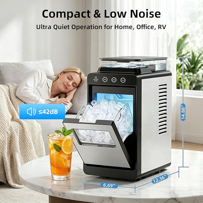Antarctic Star Ice Maker, Portable Ice Machine with Self-Cleaning Function, 8 Cubes in 6 Mins Fast Countertop Ice Making, Compact Ice Cube Maker for Home, Kitchen, RV, Travel, Steel