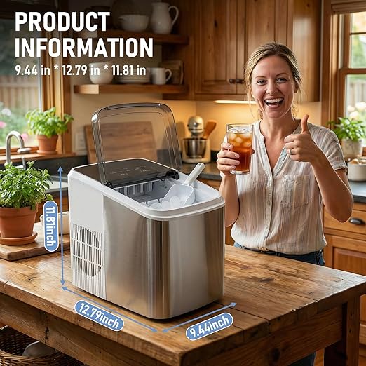Countertop Ice Maker 26LBS per Day,9 Ice Cubes in 6 Mins,Self-Cleaning Portable Ice Machine with 2 Bullet Types for Kitchen, Camping, RV, and Party