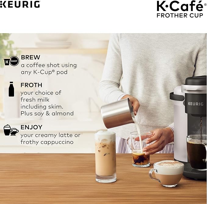Keurig Works Non-Dairy Milk, Hot and Cold Frothing, Compatible K-Café Coffee Makers Only,34 ounce, Charcoal Frother