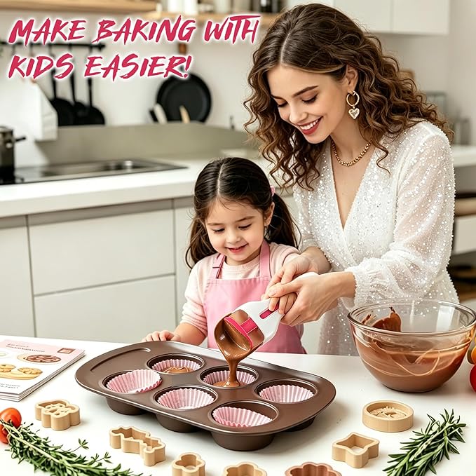 2pcs Pink Pastry Scoop Batter Dispenser with One-Touch Button, Baking & Pastry Dispensing Tool for Muffins, Cupcakes, Cookie Dough & Pancakes, BPA Free Dishwasher Safe Kitchen Gadget