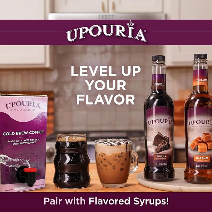 Upouria Cold Brew Coffee on Tap | Ready to Drink Cold Brewed Coffee | Drink Extracted from Premium Beans | 208mg Caffeine Content | Made from 100% Arabica Extract | Black & Bold | 128 fl oz
