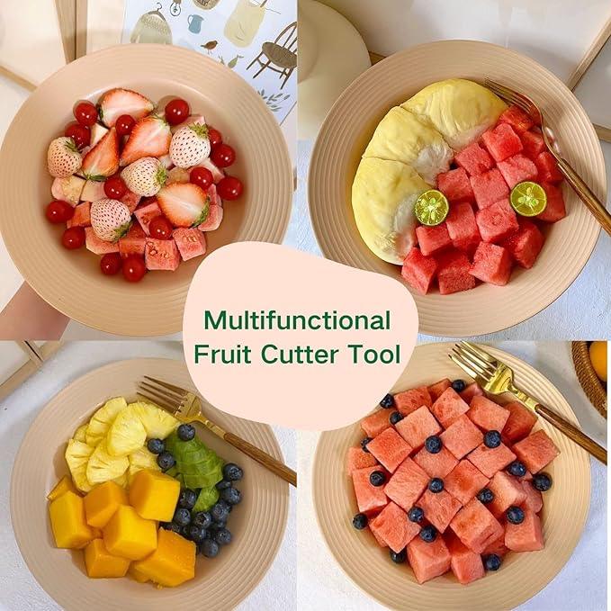 Watermelon Fork Slicer Cutter, 2-In-1 Stainless Steel Fruit Cutter, 2025 Upgrade Portable Melon Slicer Tool for Camping, Picnics, Home, Parties – Effortless Cubes & No Mess