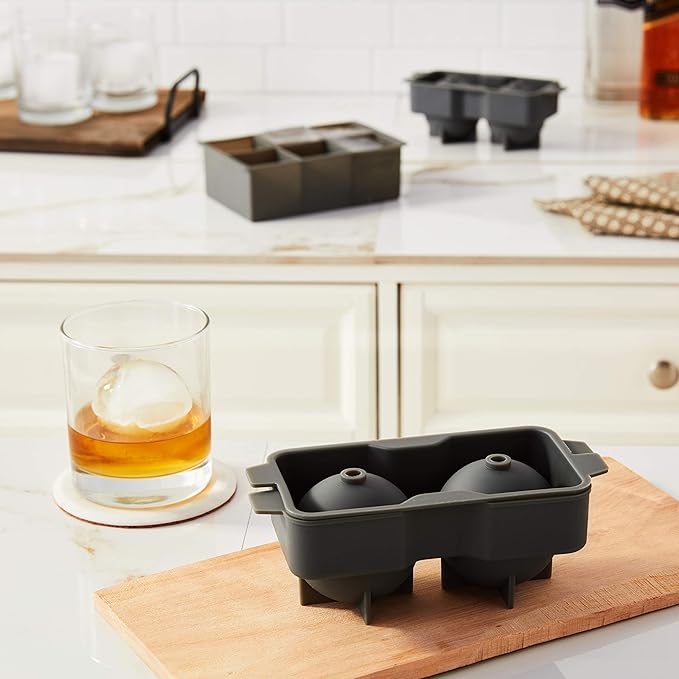 Tovolo Whiskey Ice Mold Set 2 Ball Sphere Molds Single Silicone Ice Tray Easy Release Ice Maker 6 Large Cubes 4 Spheres for Whiskey Cocktails Beverages, BPA Free Cocktail Ice Set for Cubes Spheres