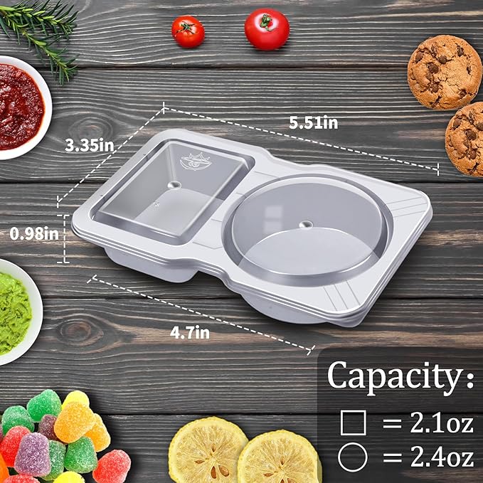 Qewro 10 Sets Double Compartment Condiment Container With Lids, Reusable Snack Container for Sauces and Snacks, Disposable Snack Containers, Ideal for On-the-Go Meals and Parties (10Pack)