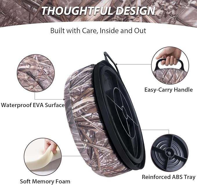 5 Gallon Bucket Seat with 3" Thick Seat Foam Cushion, 360°Swivel Bucket Lid Seat, Waterproof & Silent Bucket Seats for Dove Duck Hunting, Ice Fishing, Baseball, Camping
