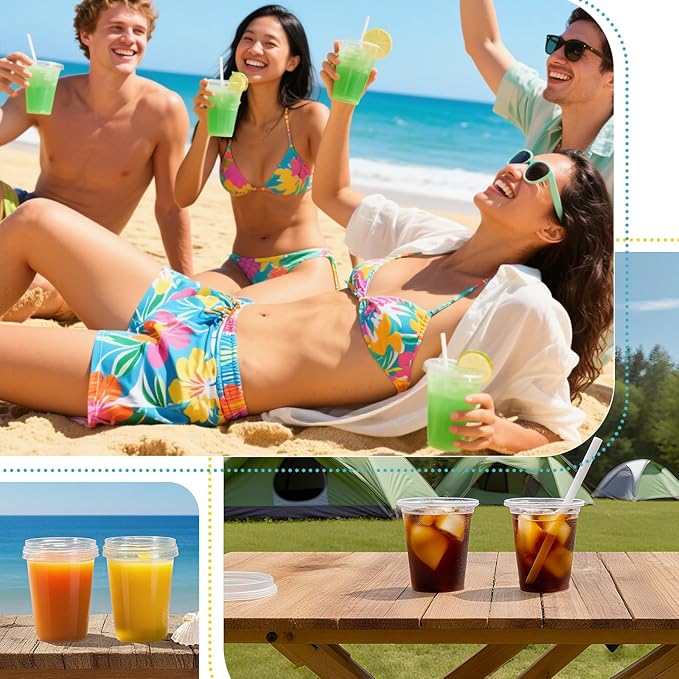 ASEVAT 15 oz 15 Pack Plastic Drink Buckets with Lids, Clear Plastic Cup with Lid, Ice Buckets for Parties, Reusable Food Grade Containers with Lids, Deli Container for Sauce, Soup