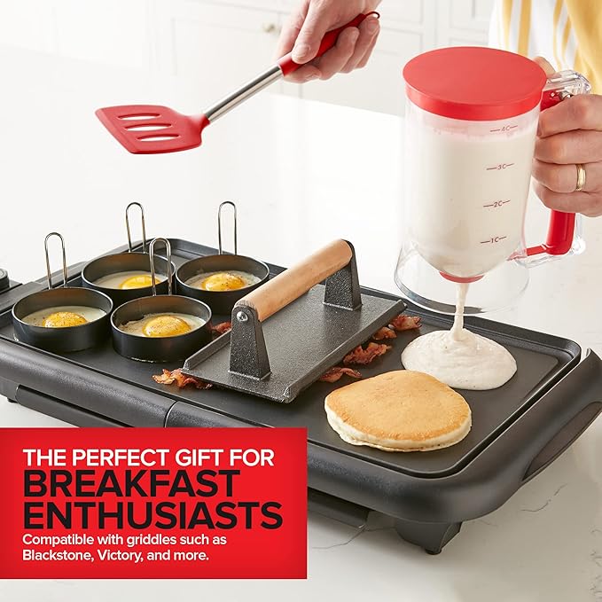 Modern Innovations Griddle Breakfast Kit Pancake Batter Dispenser Grill Press Egg Rings Spatula Compatible with Blackstone Griddles 8 Pack