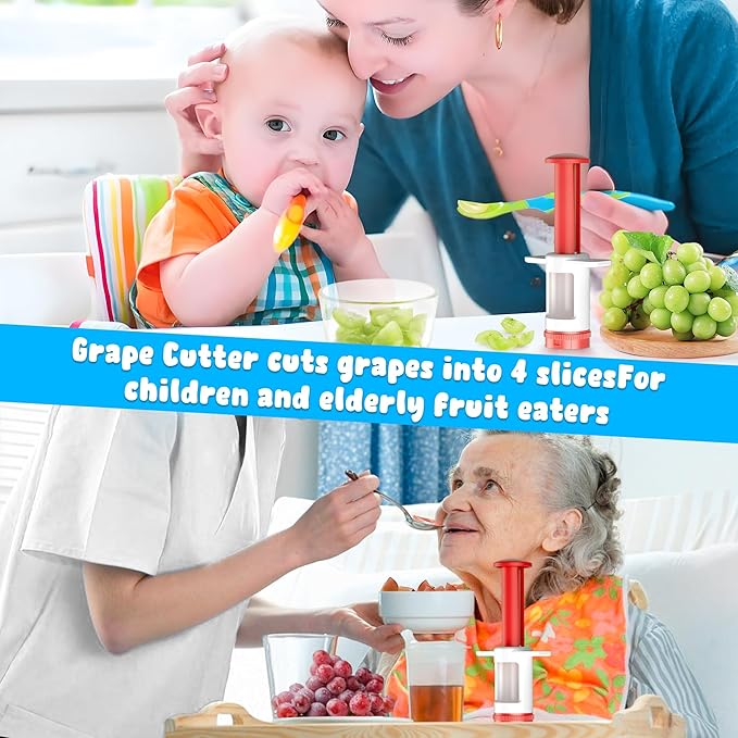 Grapes Cutter for Toddlers, Fruit & Veggie Cutter for Kids Grape Slicer Kitchen Tool, Perfect for Fruit Salads, Snacks, and Cake Decorations-Red Container-Red CrossBlade