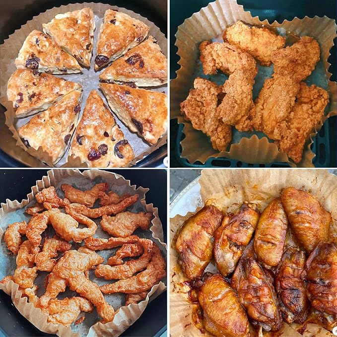 Air Fryer Disposable Paper Liner, Round Parchment Cooking Non-Stick, Baking Roasting Food Grade Paper for Air Fryer, Microwave Oven, Frying Pan, Oil-proof, Water-proof (100PCS 6.3 Inch Natural)