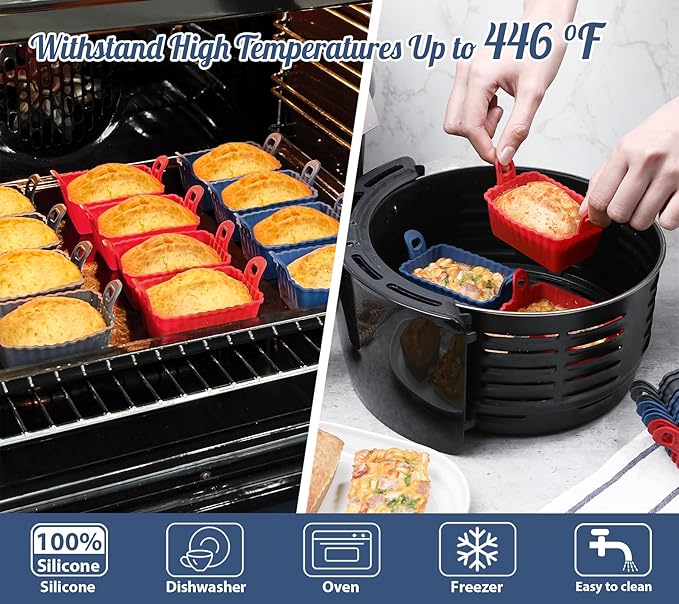 Webake Air Fryer Mini Bread Loaf Pan with Handle, LFGB Platinum Silicone Mini Loaf Mold for Baking, Banana Bread, Cake, Meatloaf, Pack of 12