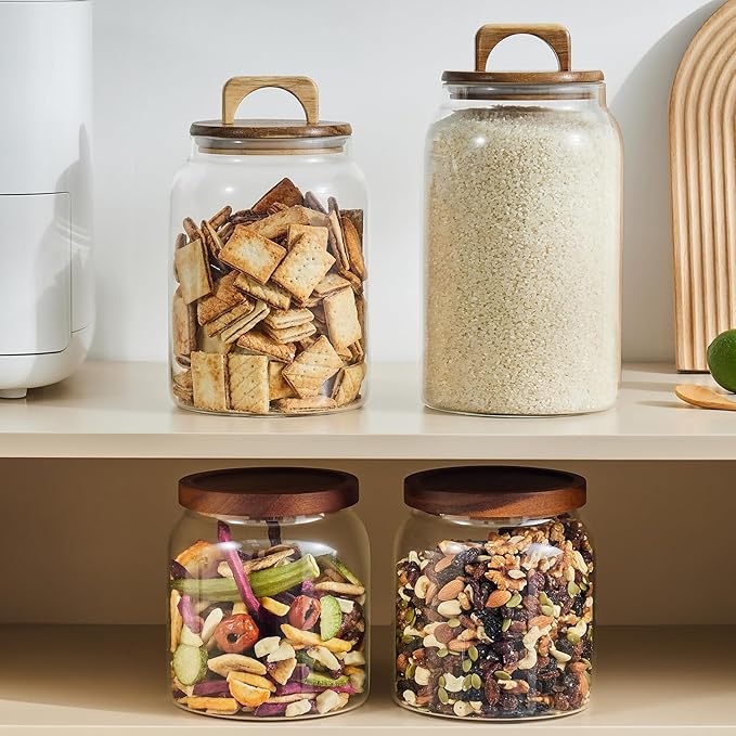 Sweejar Large Glass Candy Jars with Wooden Lids, 1 Gallon Glass Jar with Lid, Sugar/Flour Storage Containers, Big Glass Canisters with Airtight Lid, 2 Pack
