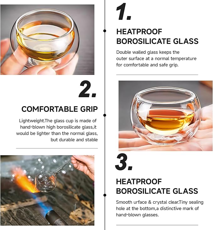 YMMIND 4 Pack Double Walled Glass Teacups Insulated Glasses - (4oz / 120ml) Heatproof Borosilicate Tea Cup, Mini Espresso Cups Gift Box